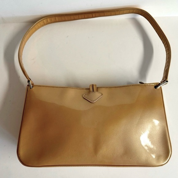 Vtg Longchamp-Classic Sophisticated Gold hued patent leather classic handbag - Picture 5 of 13